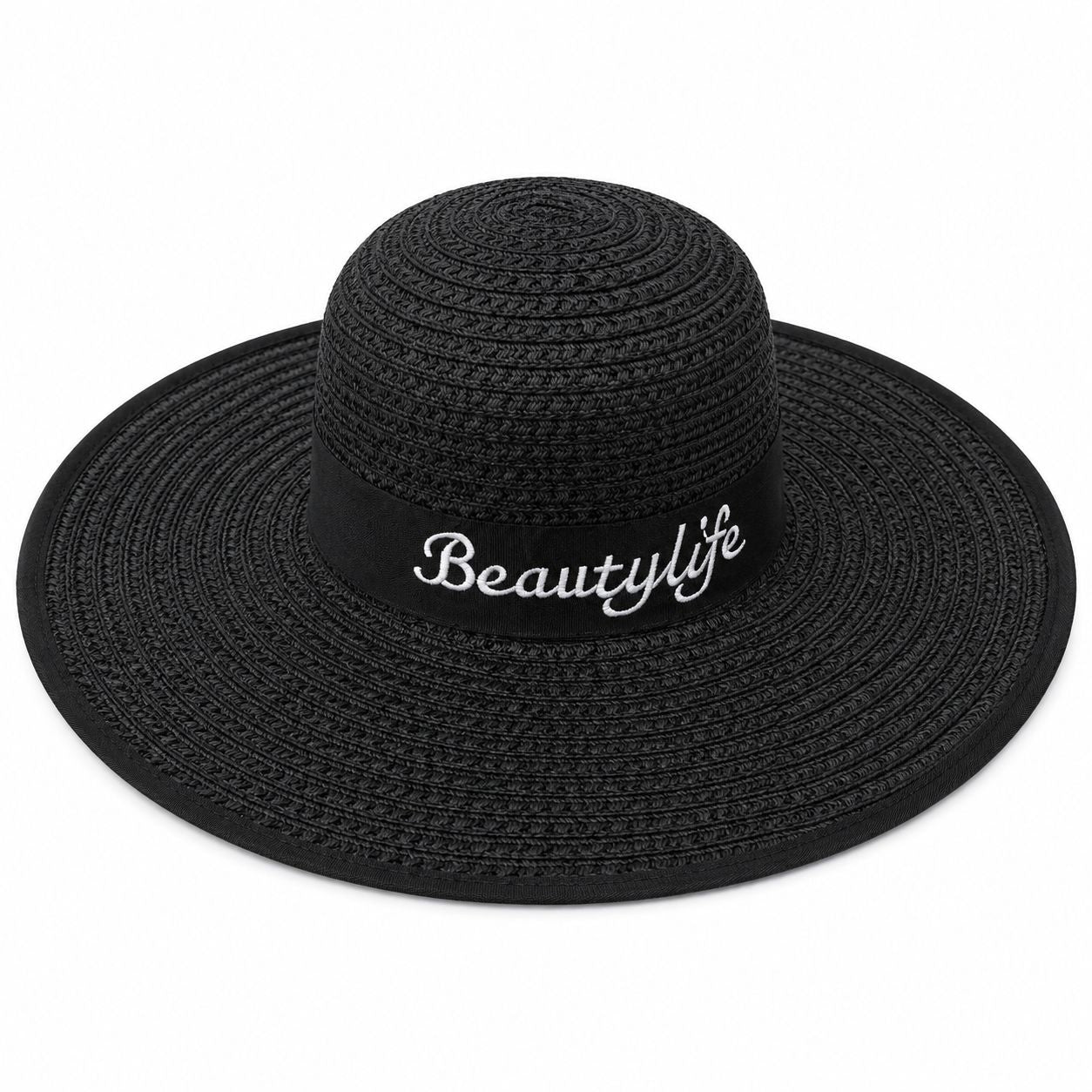Palarie de Vara Neagra pentru Femei cu Broderie Decorativa si Protectie UV