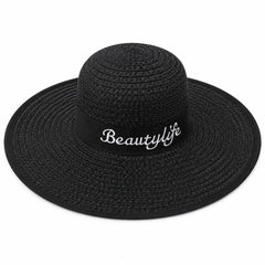 Palarie de Vara Neagra pentru Femei cu Broderie Decorativa si Protectie UV