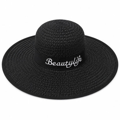 Palarie de Vara Neagra pentru Femei cu Broderie Decorativa si Protectie UV
