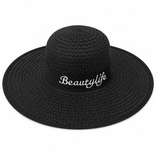 Palarie de Vara Neagra pentru Femei cu Broderie Decorativa si Protectie UV