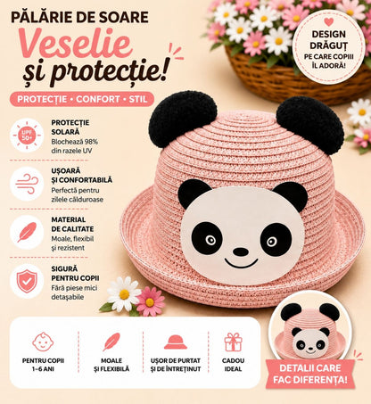 Palarie de Vara Roz cu Panda pentru Copii, Protectie UV si Design Adorabil