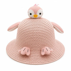 Palarie de Vara Roz pentru Copii, cu Design Pinguin si Protectie UV