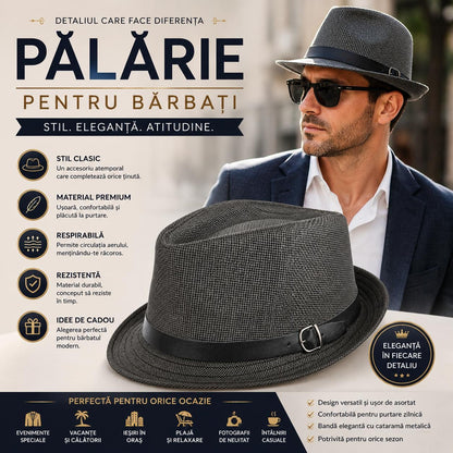 Pălărie Neagră pentru Bărbați cu Bandă Elegantă și Cataramă – Stil Clasic și Modern