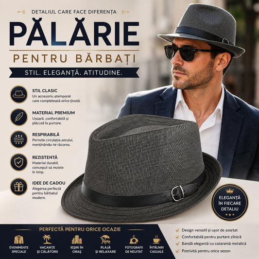 Pălărie Neagră pentru Bărbați cu Bandă Elegantă și Cataramă – Stil Clasic și Modern