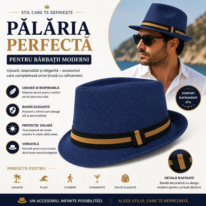 Pălărie Panama Albastră pentru Bărbați - Elegantă, Respirabilă și Modernă pentru Vară