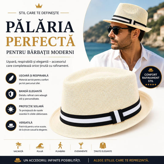 Pălărie Panama Bărbați Alb-Crem - Elegantă, Respirabilă și Ușoară pentru Vară