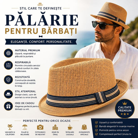 Pălărie Panama Bărbați Maro-Bej - Elegantă, Respirabilă și Confortabilă pentru Vară