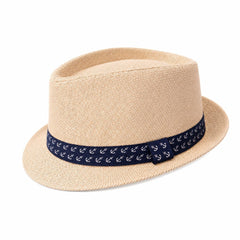 Pălărie Panama Bej pentru Bărbați cu Bandă Bleumarin Model Ancoră – Elegantă și Respirabilă