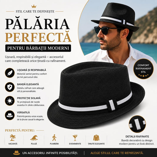 Pălărie Panama Neagră pentru Bărbați - Elegantă, Respirabilă și Modernă pentru Vară