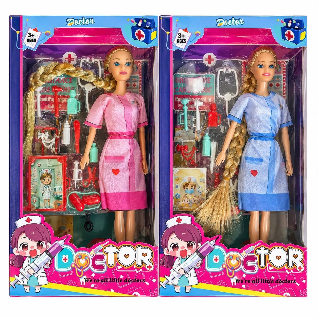 Păpușă Asistentă Medicală cu Trusă Doctor și Accesorii, Păr Lung, 3+ Ani – Model Aleatoriu