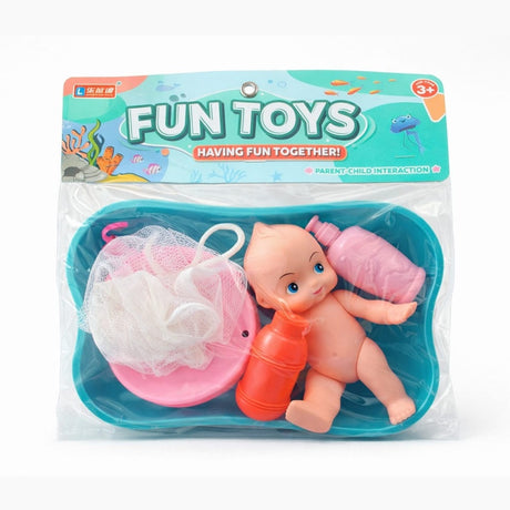 Papusa bebe cu cadita si accesorii baie, set jucarie baie copii