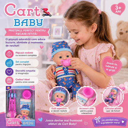 Păpușă Bebeluș cu Cărucior și Accesorii – Set de Îngrijire pentru Copii 3+