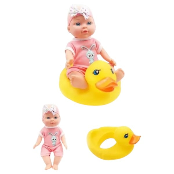 Păpușă Bebelus cu colac de baie, plastic, funcție interactivă, 18,5 cm