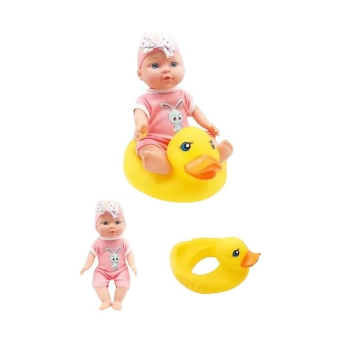 Păpușă Bebelus cu colac de baie, plastic, funcție interactivă, 18,5 cm
