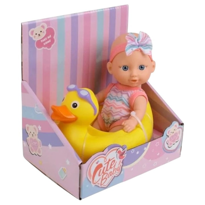 Păpușă Bebelus cu colac de baie, plastic, funcție interactivă, 18,5 cm