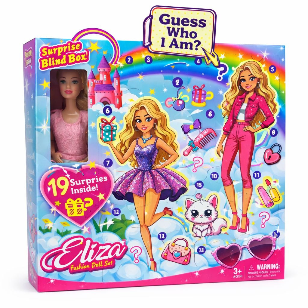 Papusa cu 19 surprize si accesorii fashion, set cadou interactiv, model Eliza