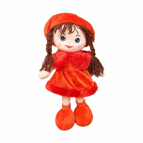 Papusa din material textil rosie- canta Bau Bau, 40cm