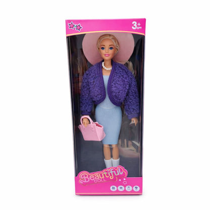 Papusa fashion cu accesorii, tinuta eleganta, palarie si geanta, 32.5 cm
