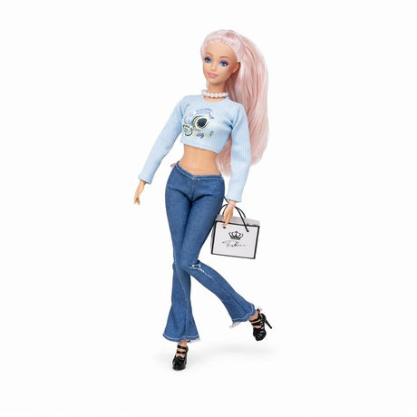 Papusa fashion cu accesorii, tinuta moderna, geanta inclusa, 33x14x5.5 cm