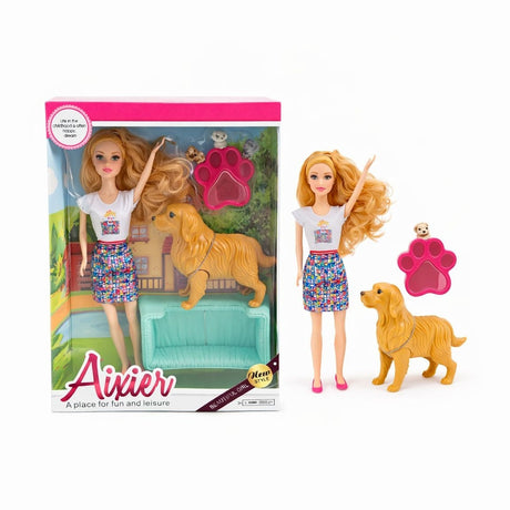 Papusa fashion cu animal de companie si accesorii, set joaca, model aleator, 32 cm
