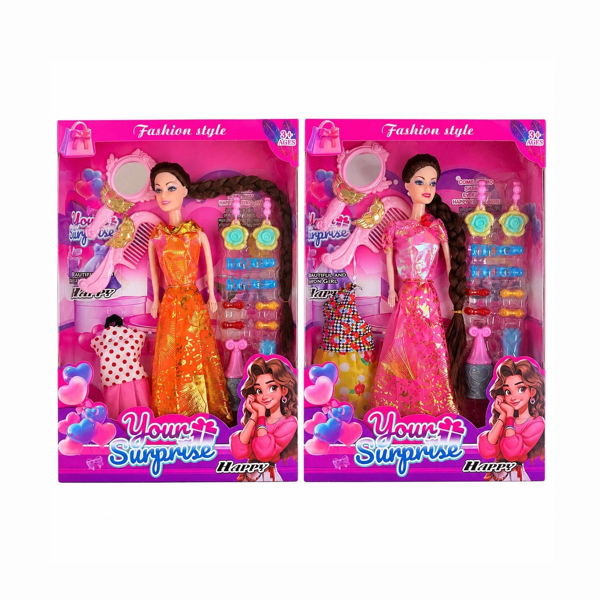 Păpușă Fashion Your Surprise Happy cu Accesorii și 2 Ținute, Model Aleatoriu – Jucărie pentru Fetițe