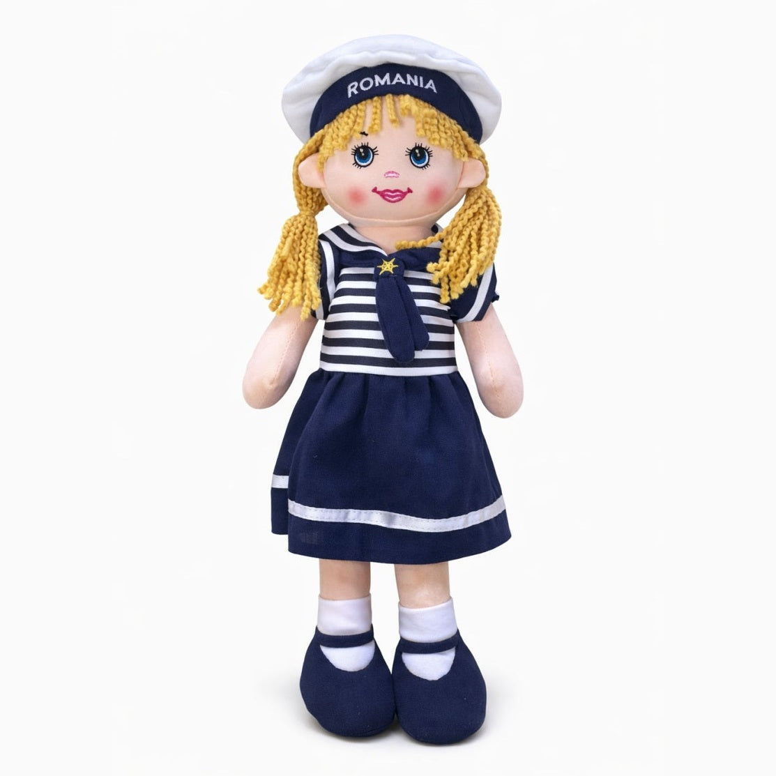 Papusa fetita marinar textil 45 cm, recita Ingerasul, papusa interactiva copii
