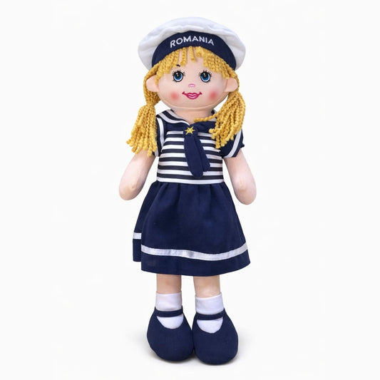 Papusa fetita marinar textil 45 cm, recita Ingerasul, papusa interactiva copii