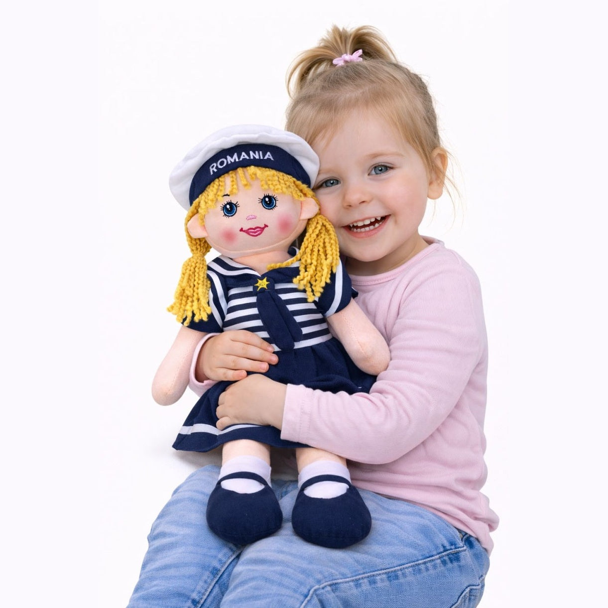 Papusa fetita marinar textil 45 cm, recita Ingerasul, papusa interactiva copii