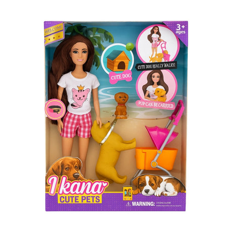 Papusa I Kana Cute Pets cu catel , carucior si accesorii, set joaca fete 3+, 32x22 cm