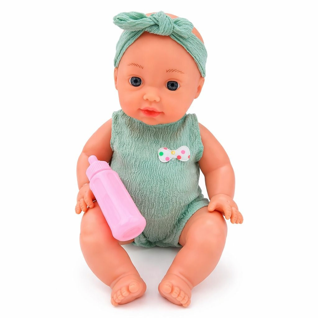 Papusa interactiva bebelus cu sunete, spune mama si papa, rade si plange, cu biberon, 30 cm