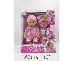 Păpușă interactivă Ruby Baby cu accesorii pentru hrănire, 30 cm