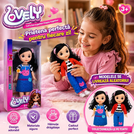 Păpușă pentru Fetițe cu Păr Lung și Hăinuțe Colorate, 30 cm, Model Aleatoriu – Jucărie 3+ Ani