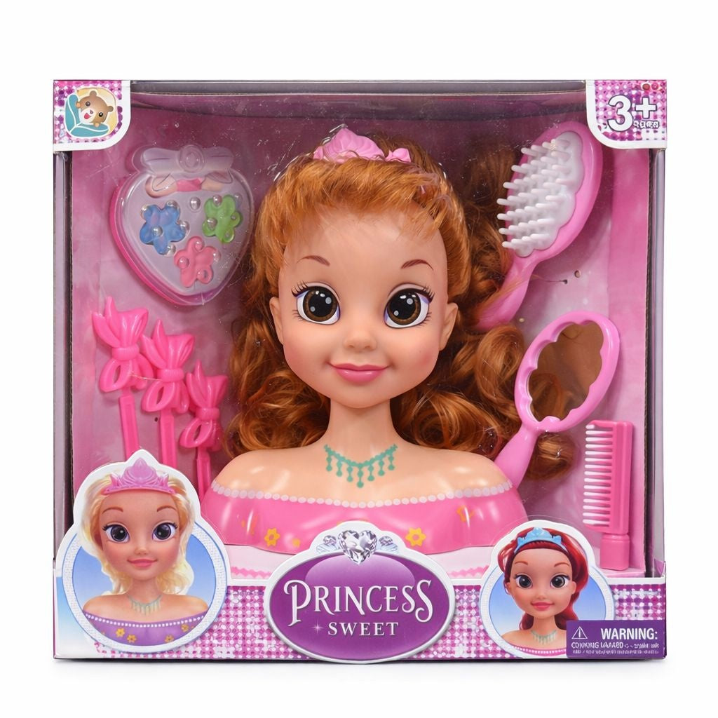 Papusa printesa roz, 21.5 cm, cu accesorii pentru par si machiaj