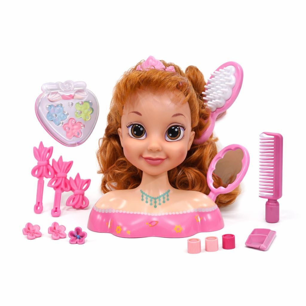 Papusa printesa roz, 21.5 cm, cu accesorii pentru par si machiaj