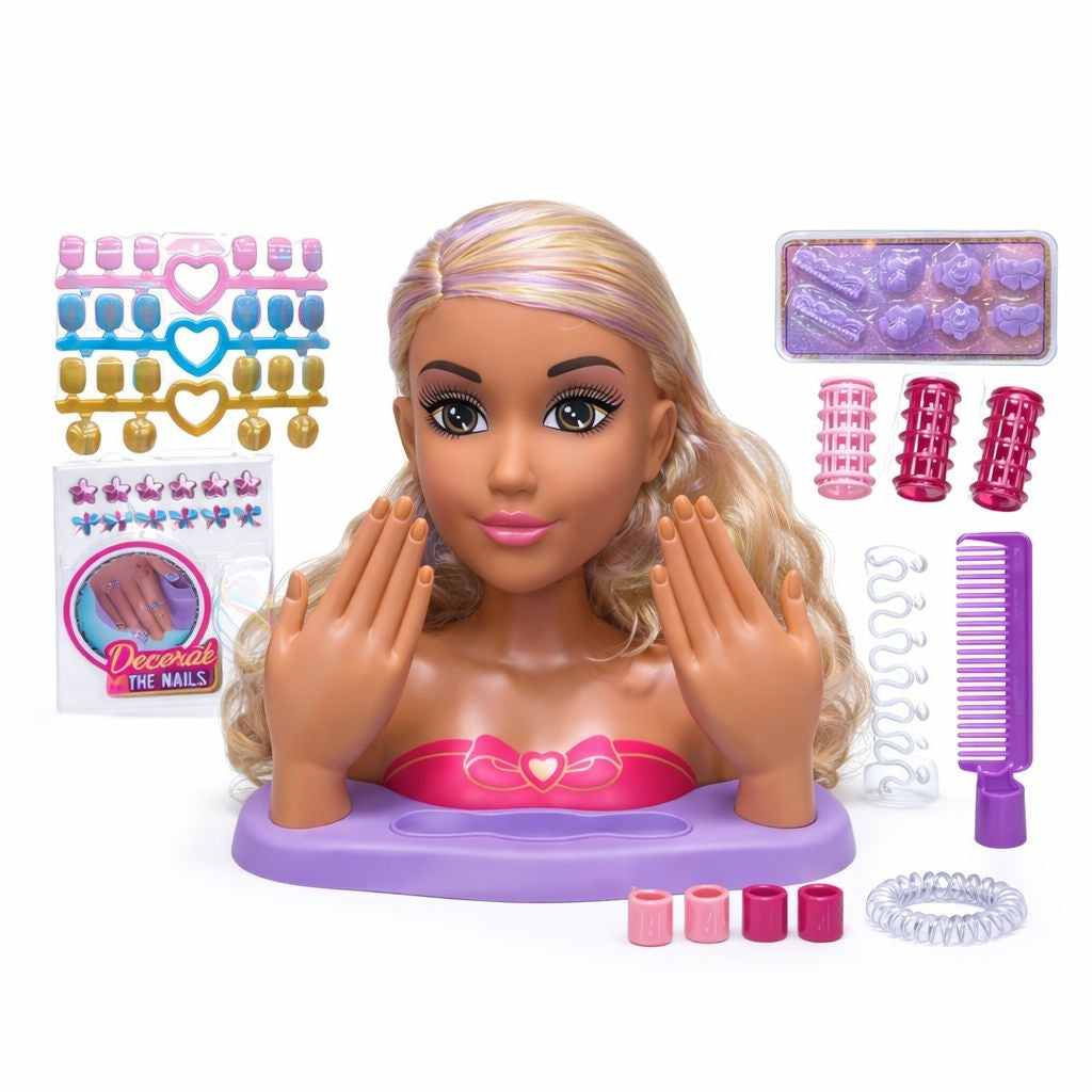 Papusa set infrumusetare, 33 cm, cu accesorii manichiura si par