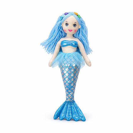 Papusa sirena textila muzicala 42 cm, canta „Bau Bau”, albastru, jucarie copii +3 ani