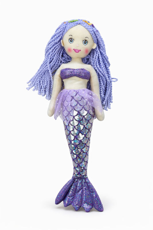 Papusa sirena textila muzicala 42 cm, canta „Bau Bau”, mov, jucarie copii +3 ani