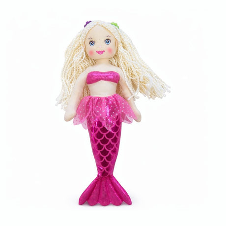 Papusa sirena textila muzicala 42 cm, canta „Bau Bau”, roz intens, jucarie copii +3 ani