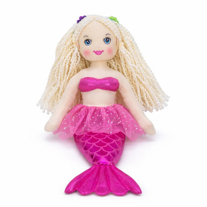 Papusa sirena textila muzicala 42 cm, canta „Bau Bau”, roz intens, jucarie copii +3 ani