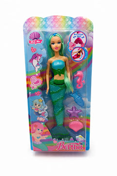 Papusa sirena verde cu accesorii marine, set jucarie copii 37 x 16 cm