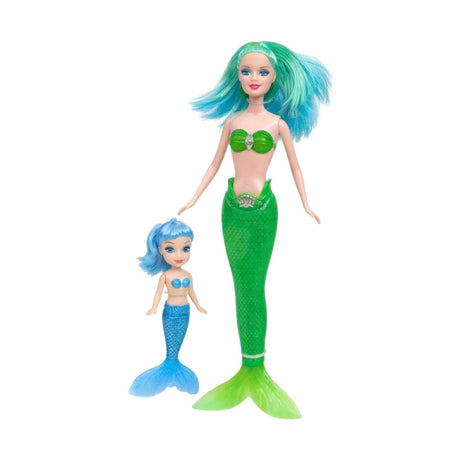 Papusa sirena verde+ mini papusa sirena albastra
