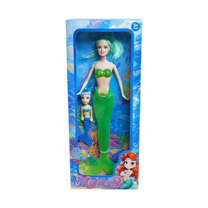 Papusa sirena verde+ mini papusa sirena albastra