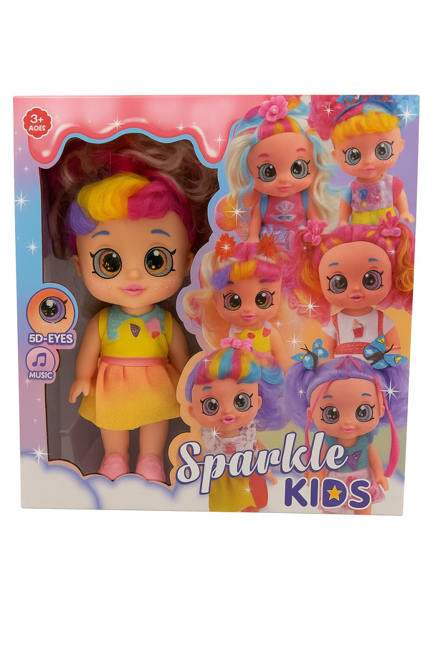 Papusa Sparkle Kids cu ochi mari SD-Eyes si functie muzicala, model colorat, 3+ ani