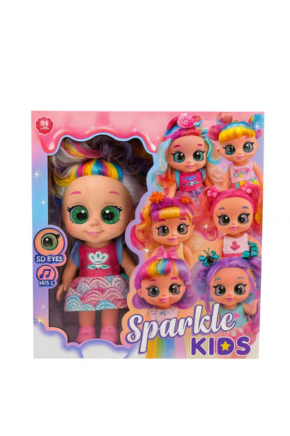 Papusa Sparkle Kids cu Ochisori 5D si Par Curcubeu , 30x30 cm