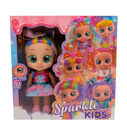 Papusa Sparkle Kids cu Ochisori 5D si Par Curcubeu , 30x30 cm