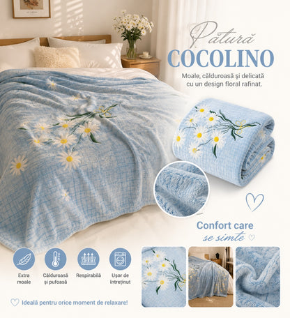 Patura Cocolino Pufoasa cu Margarete, Albastru Deschis, 200x220 cm