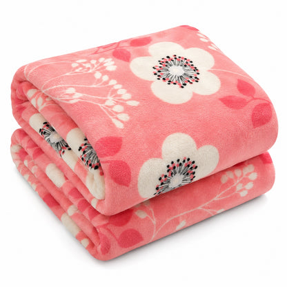Patura Cocolino Pufoasa cu Model Floral, 200x220 cm, Roz Coral
