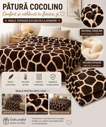 Patura Cocolino Pufoasa Model Girafa, Crem/Maro, 200x220 cm