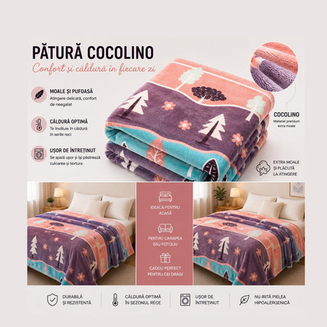 Pătură de pat moale și călduroasă pentru iarnă, design pentru copii, 220x200mm
