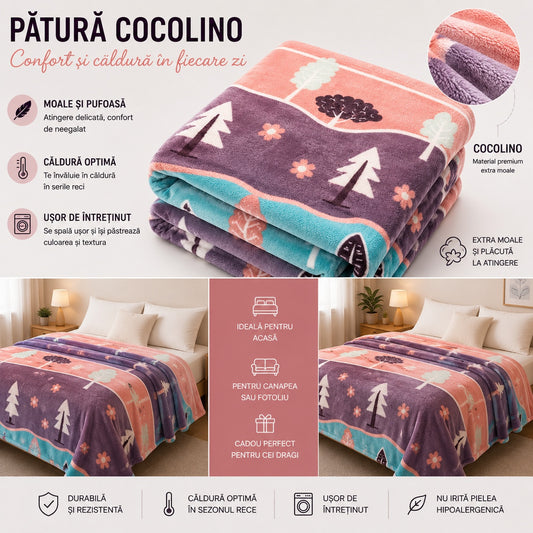 Pătură de pat moale și călduroasă pentru iarnă, design pentru copii, 220x200mm
